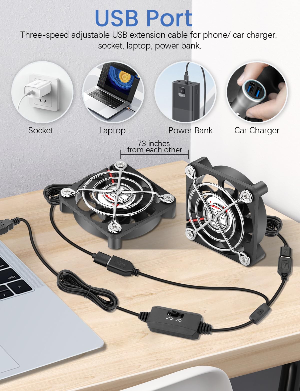 Wathai 2 Mini Ventole USB Da 50 Mm – 3 Velocità Regolabili, 5V, Per PC, Raspberry Pi, Acquari E Raffreddamento Elettronica