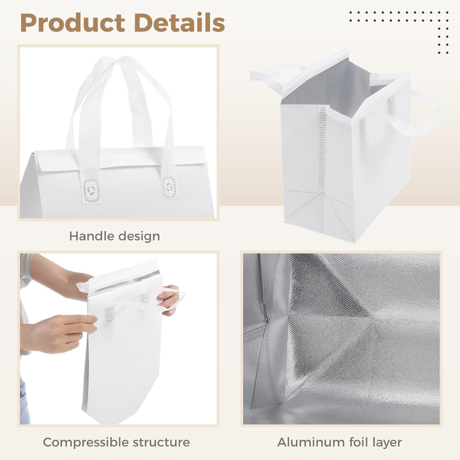 Bulk 50 Thermal Insulated Bags, 9.5 X 6 X 9.5 Inch Cooler Bags for Pizza Delivery, Milk Tea, and Hot Food