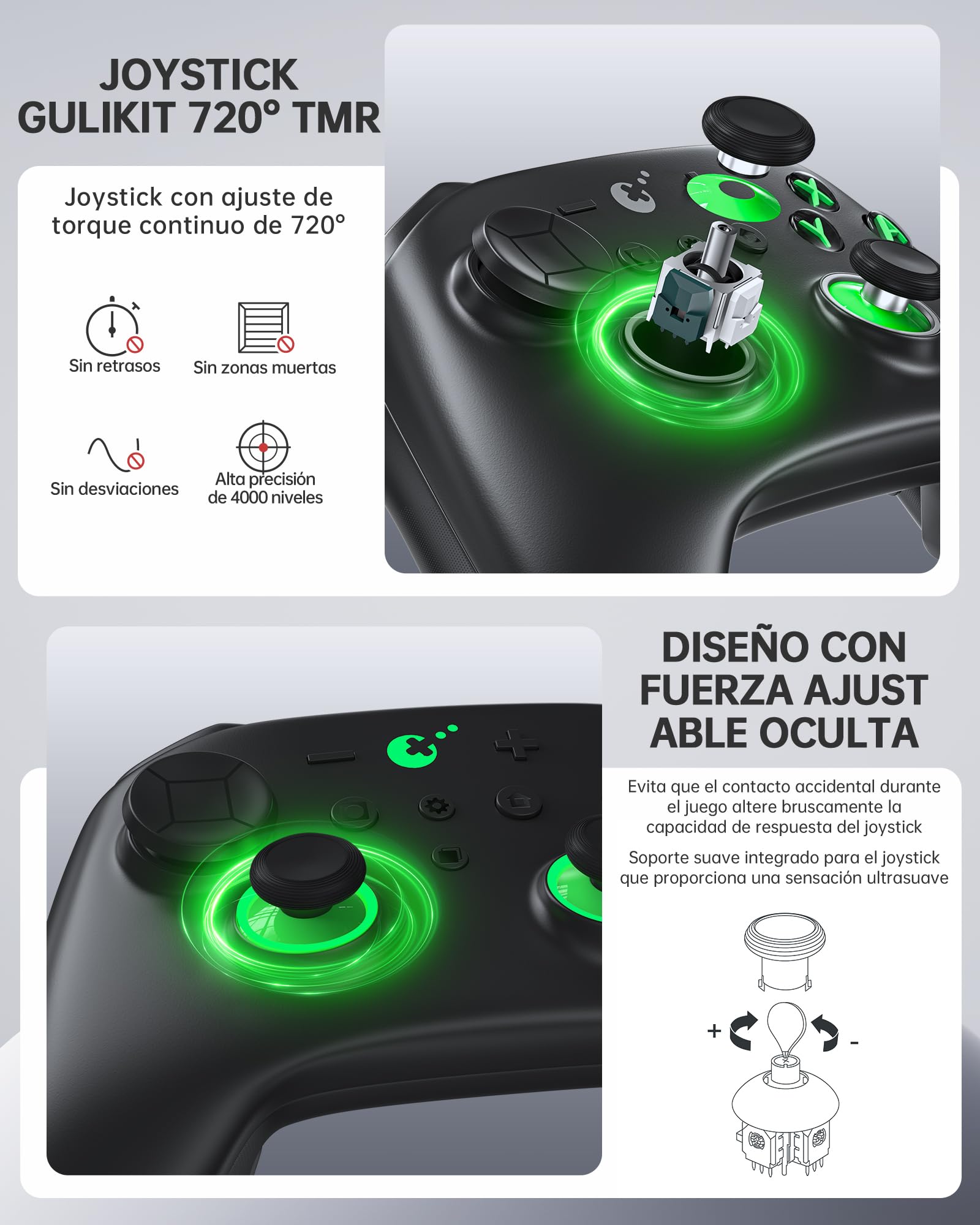 GuliKit TT PRO Mando Inalámbrico para PC, Android, iOS, Switch 1/2, Joystick TMR, con Batería de 950 mAh, Función de Activación y 4 Botones Metálicos Extraíbles en la Parte Trasera, Negro - 4