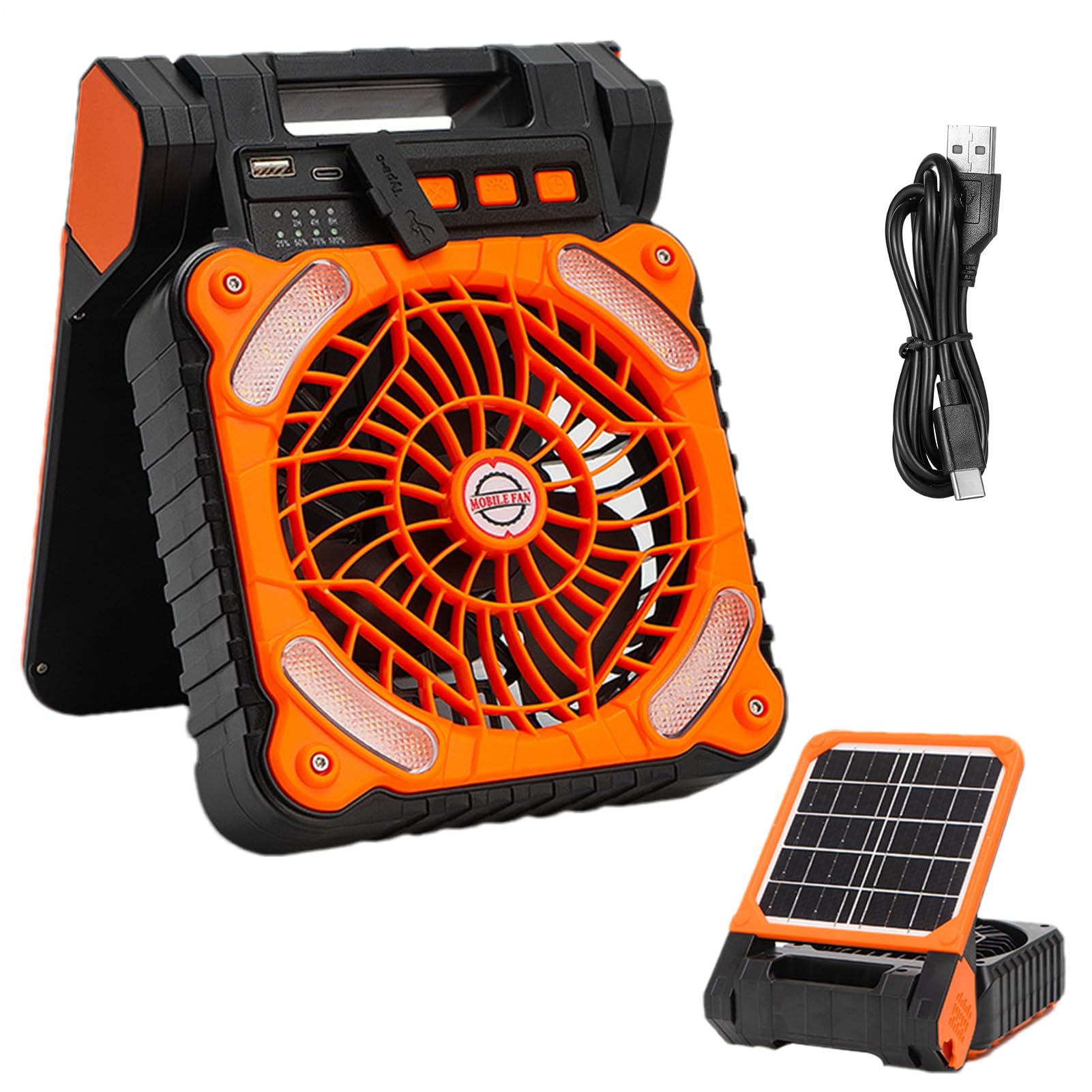 Ventilateur solaire de camping rechargeable 10000mAh et lampe de bureau nomade