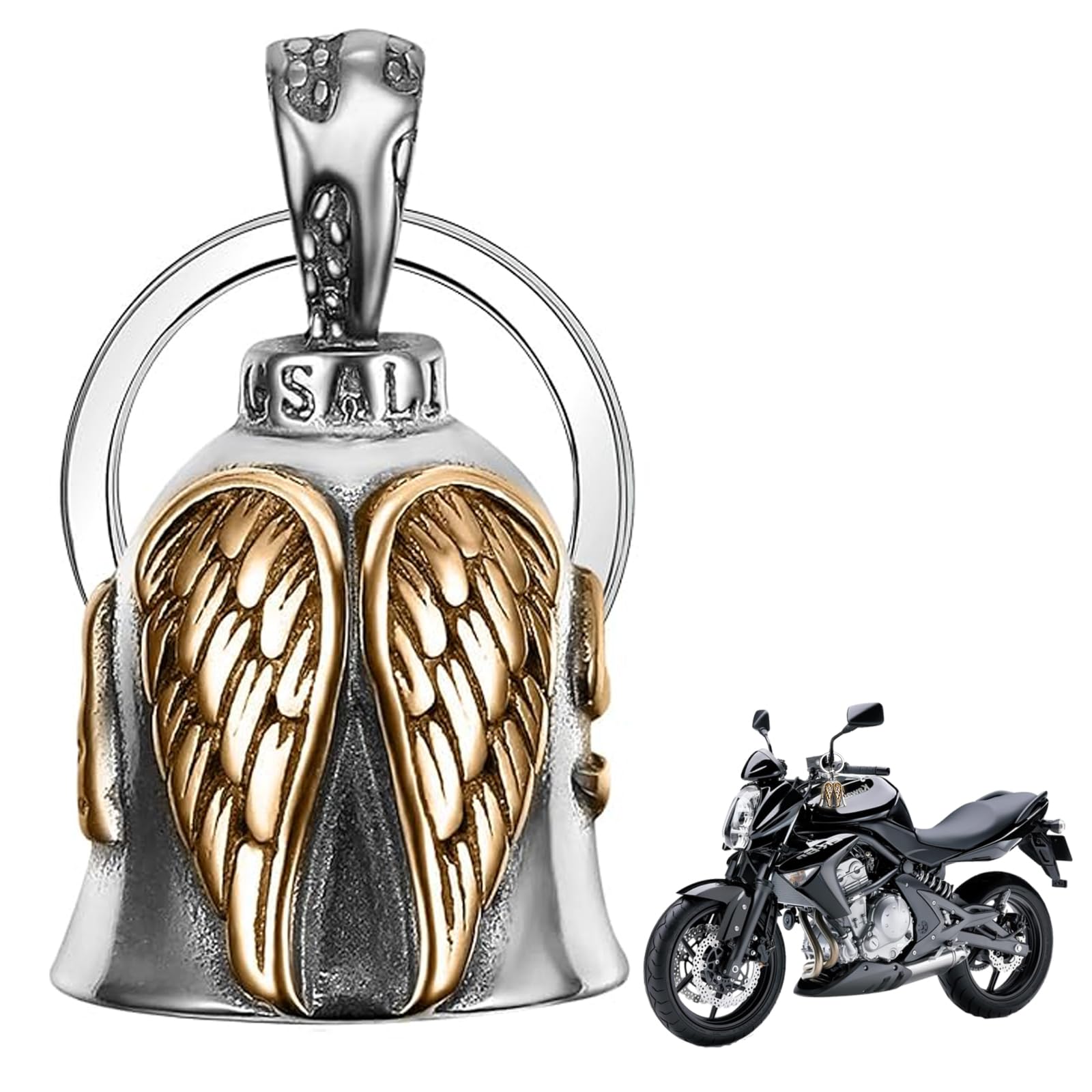 Campanella Portafortuna Per Moto Guardian Bell - Angelo Custode In Argento/Nero Per Motociclisti