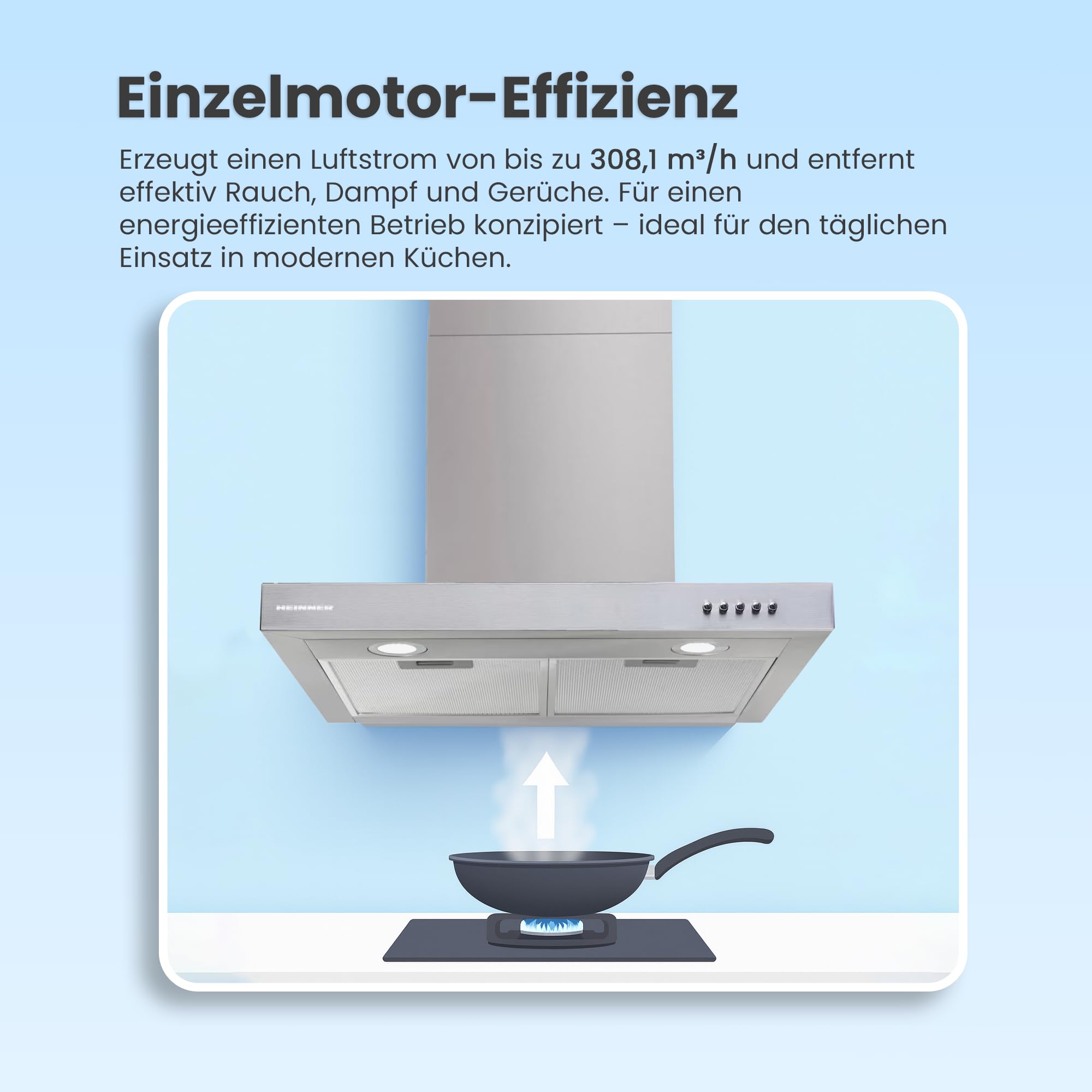 HDCH-360TSS 60cm T-Form Dekorative Dunstabzugshaube - 308m³/h, 3 Geschwindigkeiten, Edelstahl mit Dual LED, 5 Jahre Garantie
