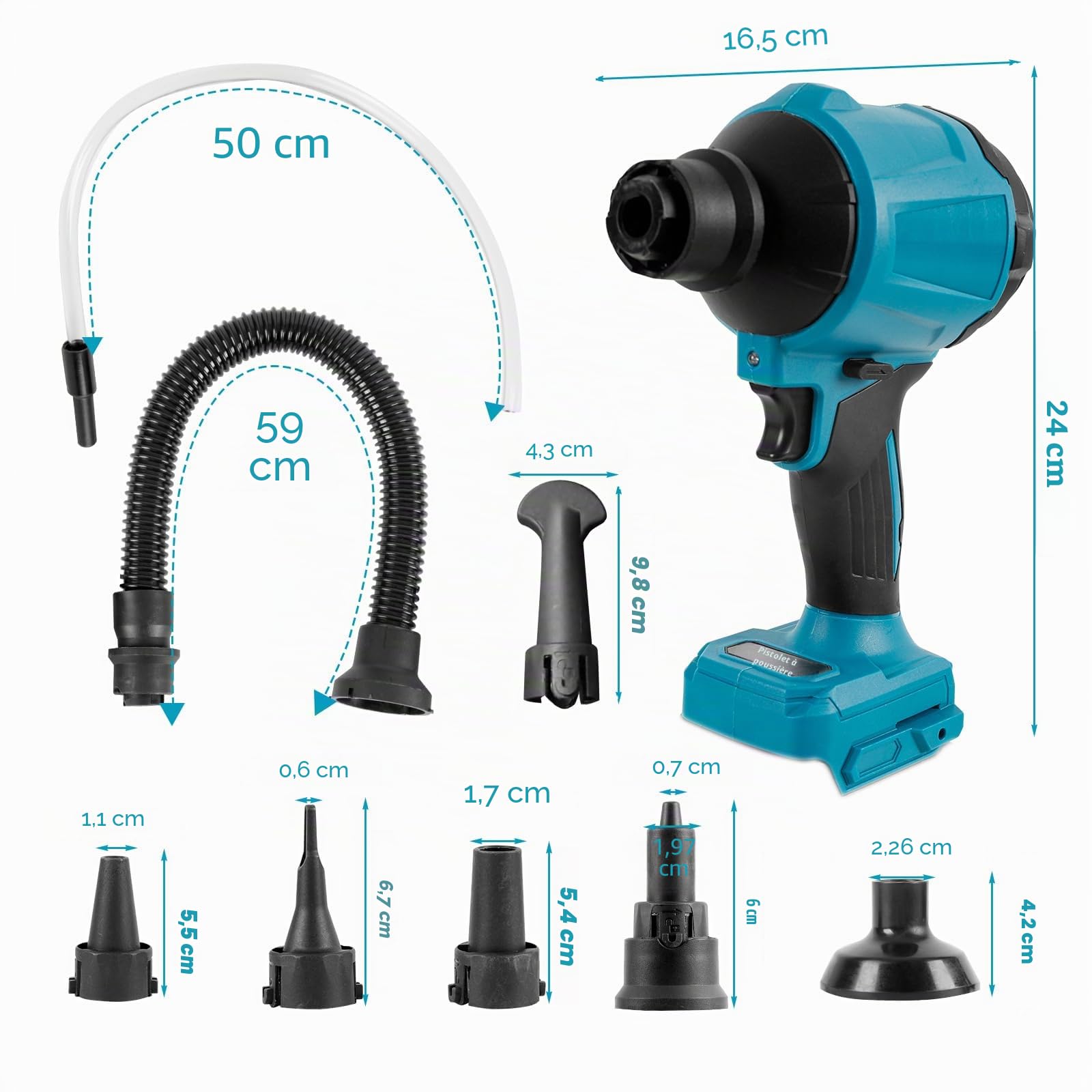 Souffleur à poussière sans Fil pour Makita 18 V, Vitesse Variable 1 000 W, dépoussiéreur à air comprimé portatif avec lumière LED et 8 Buses, 40 000 TR/Min pour garages ateliers (Pas de Batterie)