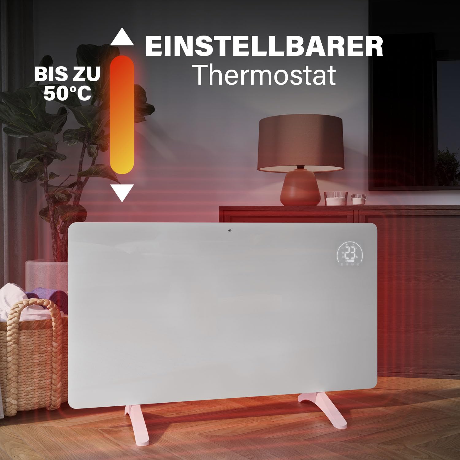 Princess Infrarot-Heizung Connected - Carbon Crystal - Flacher Wandheizkörper - 480 W - Einstellbarer Thermostat bis 50 °C - 24-Stunden-Timer - Wochenprogrammierung - Weiß oder Schwarz (Weiß)