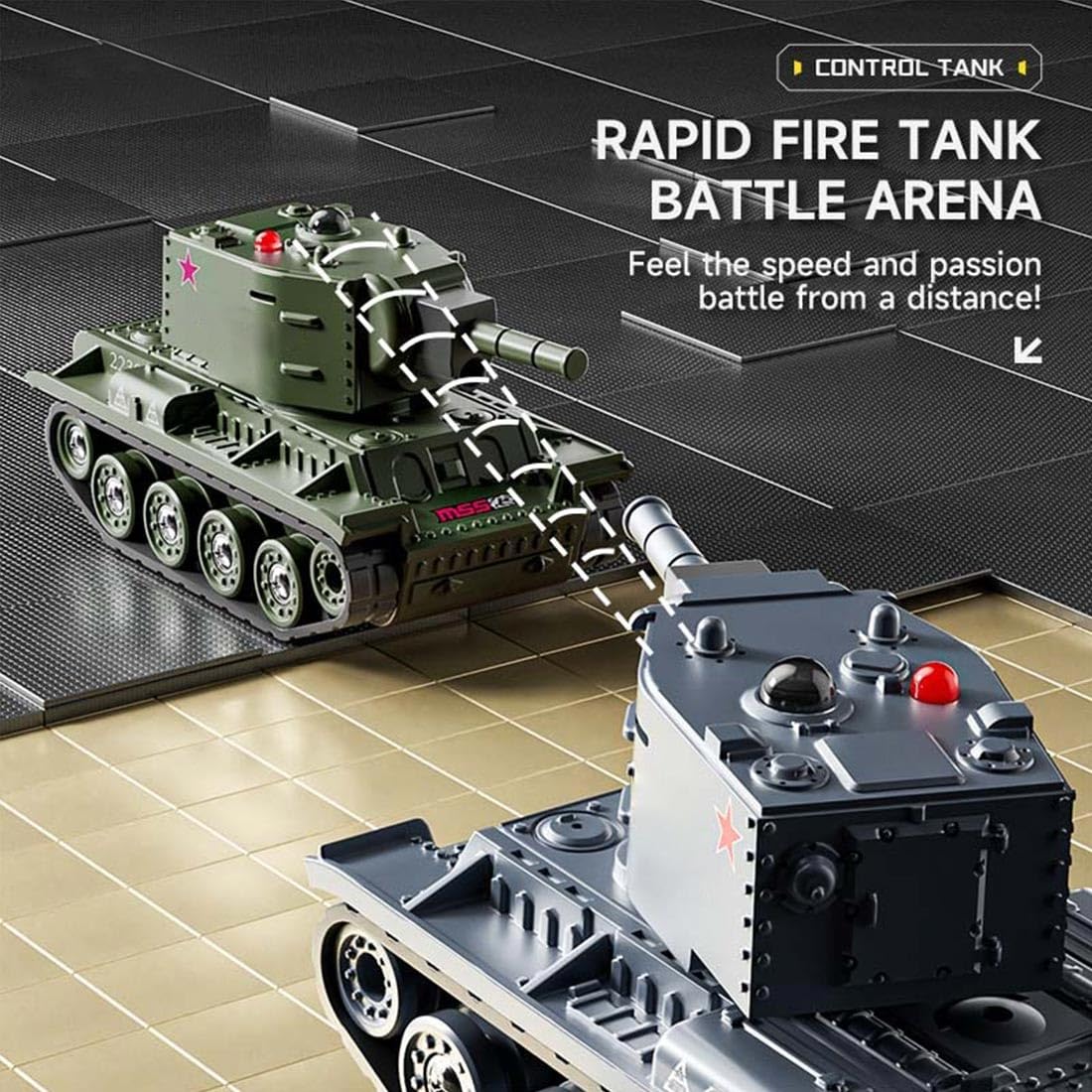 Réservoir télécommandé 1/64, mini char de combat RC 2,4 G avec mode de combat infrarouge, tourelle rotative et entraînement sur piste, pour adultes (gris)