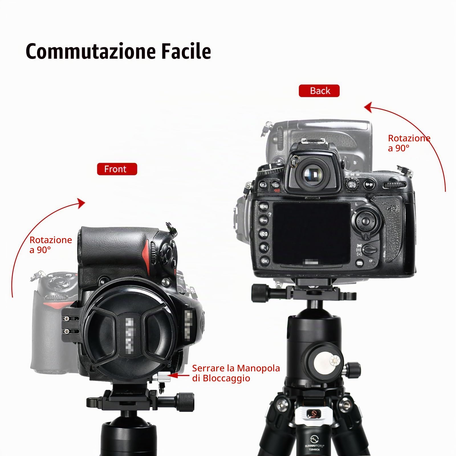 SUNWAYFOTO Anello girevole universale da 80 mm per DLSR, supporto per treppiede e piastra Arca Swiss, regolazione orizzontale e verticale