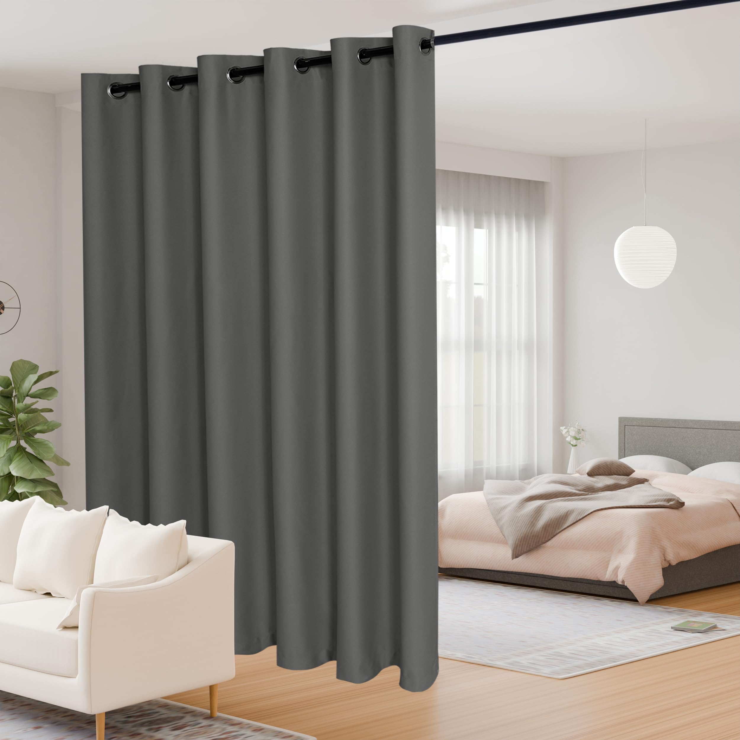 JIUZHEN Sliding Glass Door Curtain, Blackout Room Divider Curtains, Grommet Extra Wide Window Treatment for Kids Room/Bedroom/Hall/Home Decoration (