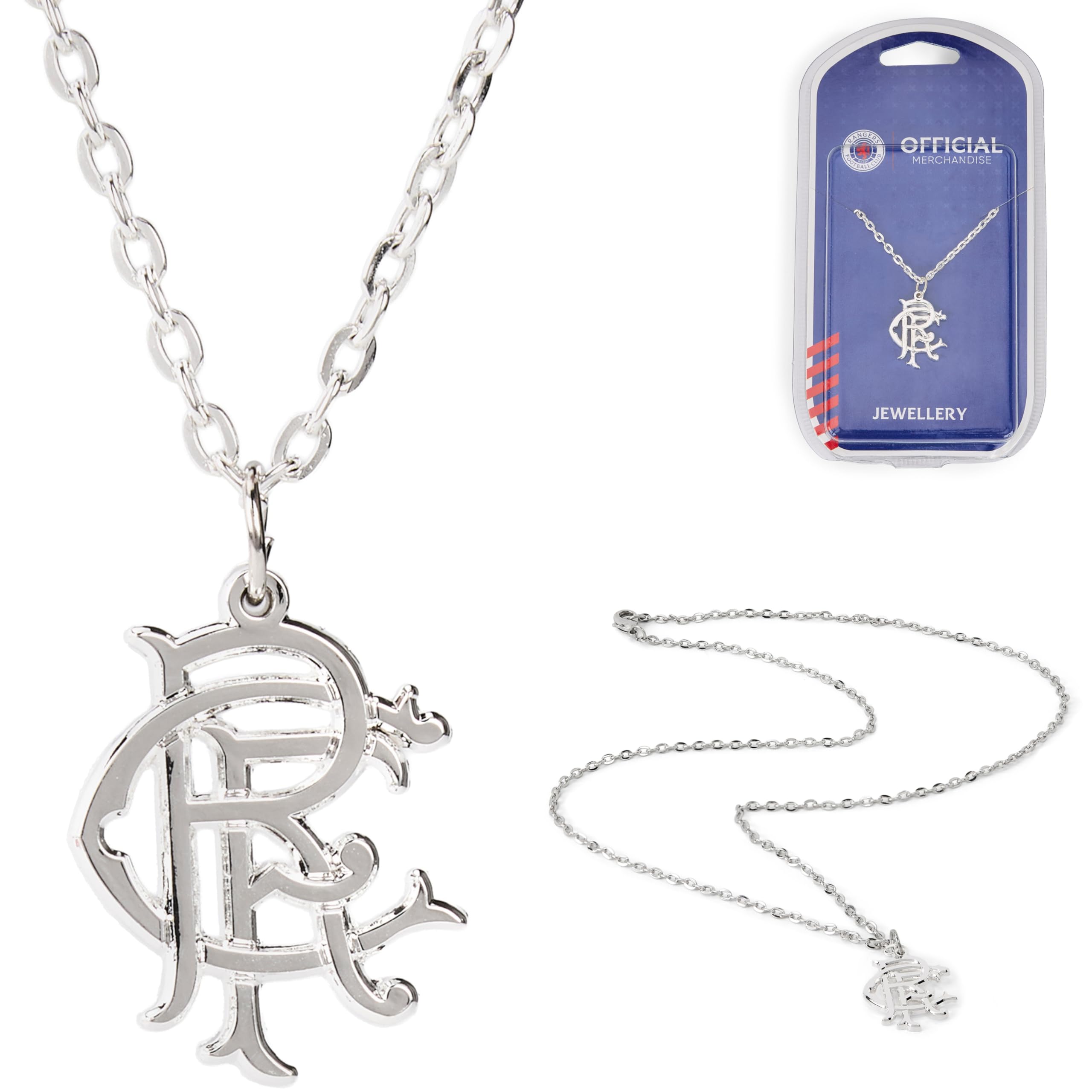 The Gift Scholars Officially Licensed Rangers FC RFC Scroll Pendant Necklace, Silver Plated Chain, Men's RFC Accessory