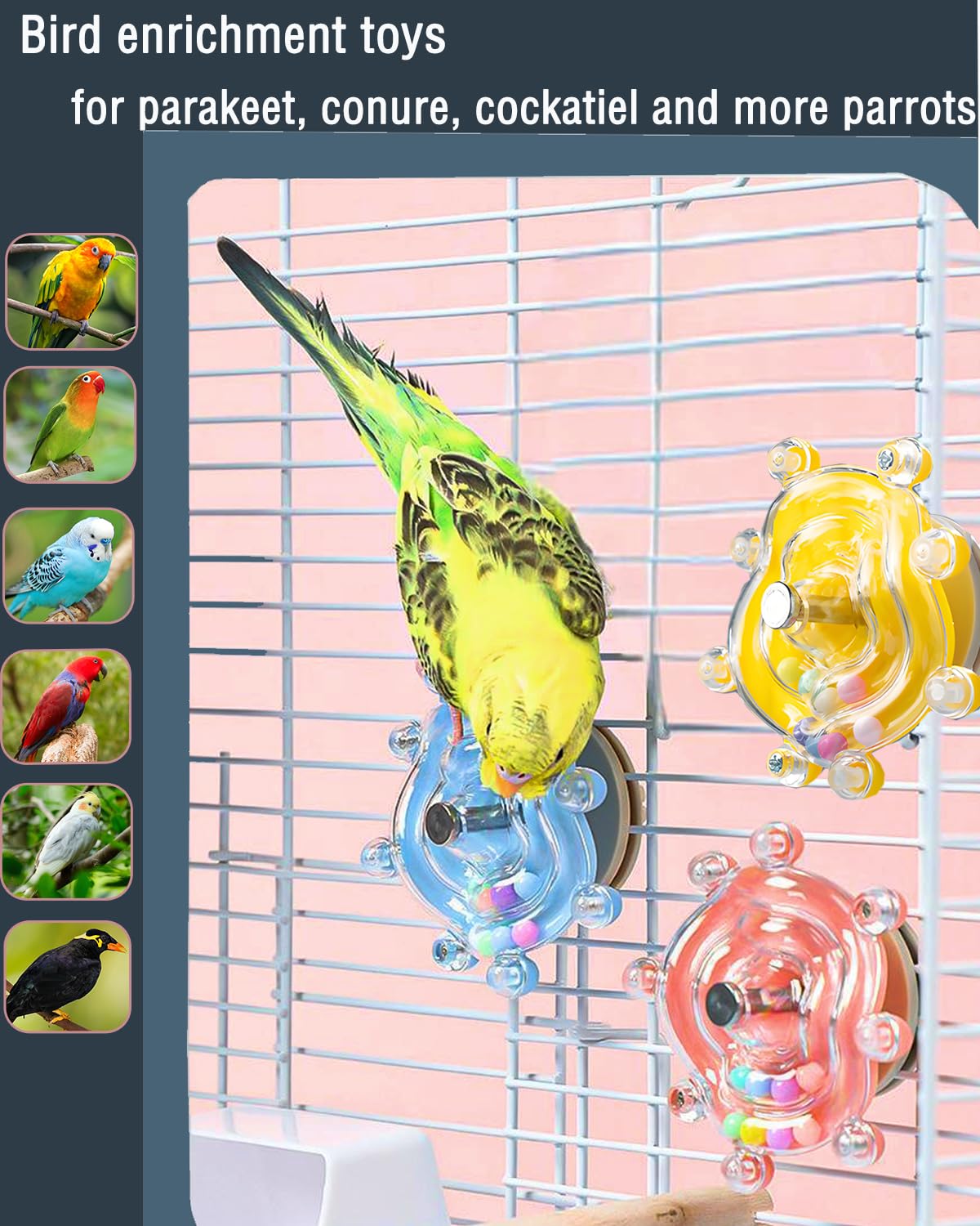 Juguetes para pájaros, 2 piezas de juguetes giratorios Conure para periquitos, juguetes giratorios para loros, juguetes de sonajero, accesorios para jaula de pájaros pequeños a medianos