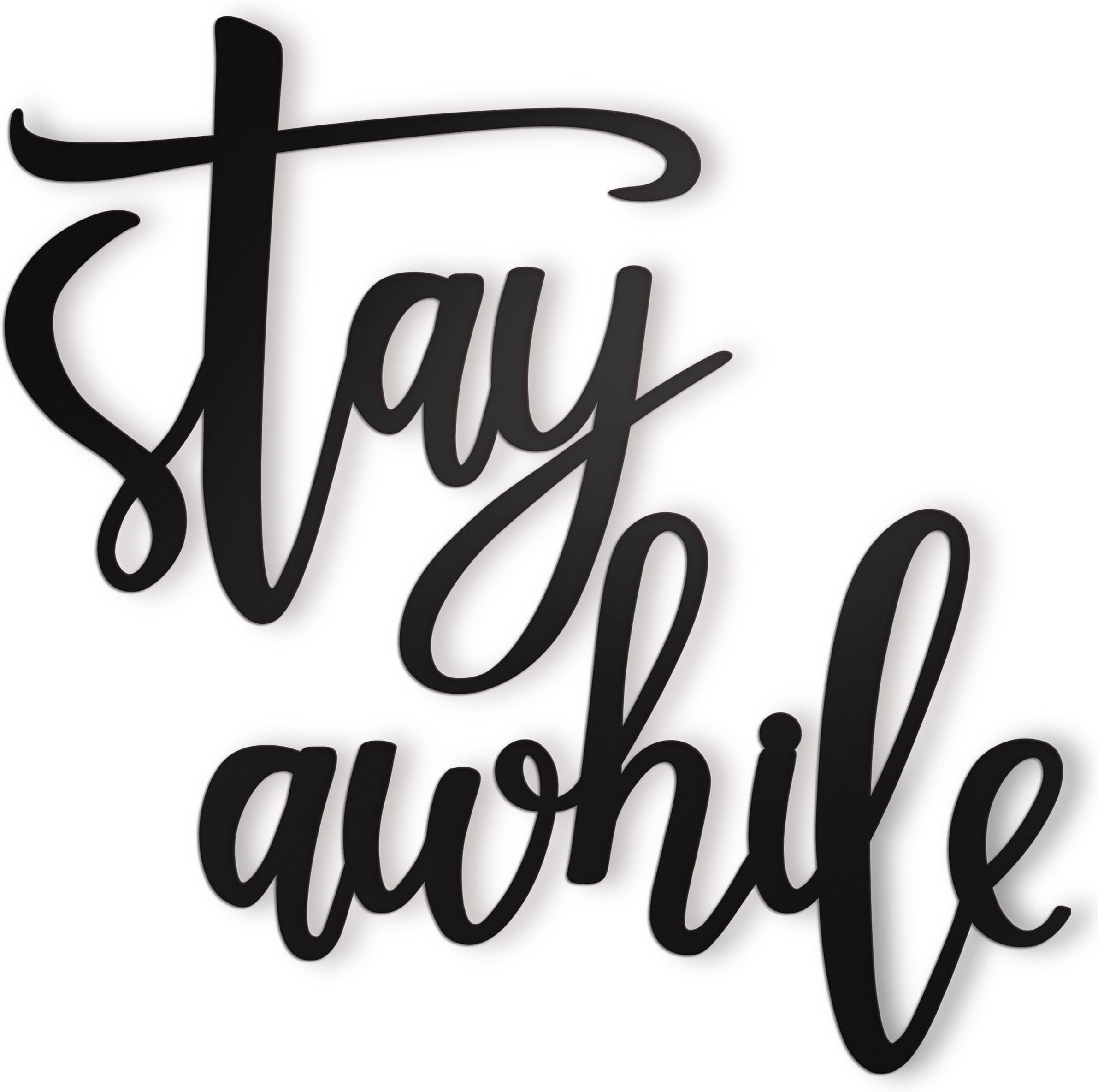 VivegateStay Awhile Metal Wall Art Sign - 2 Pieces Black Stay Awhile Wall signs for Home Wall Decor Entryway Wall Decor (Large - 33"X15")