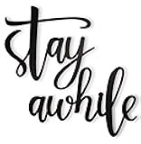 Vivegate Stay Awhile Metal Wall Art Signs - 2 Pieces Black Wall Signs for Home Decor (Medium - 28