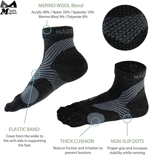 Miniatura 2 de M Magic Sport Calcetines antideslizantes de mezcla de lana merina con cinco dedos para hombres y mujeres para correr senderismo ciclismo camping