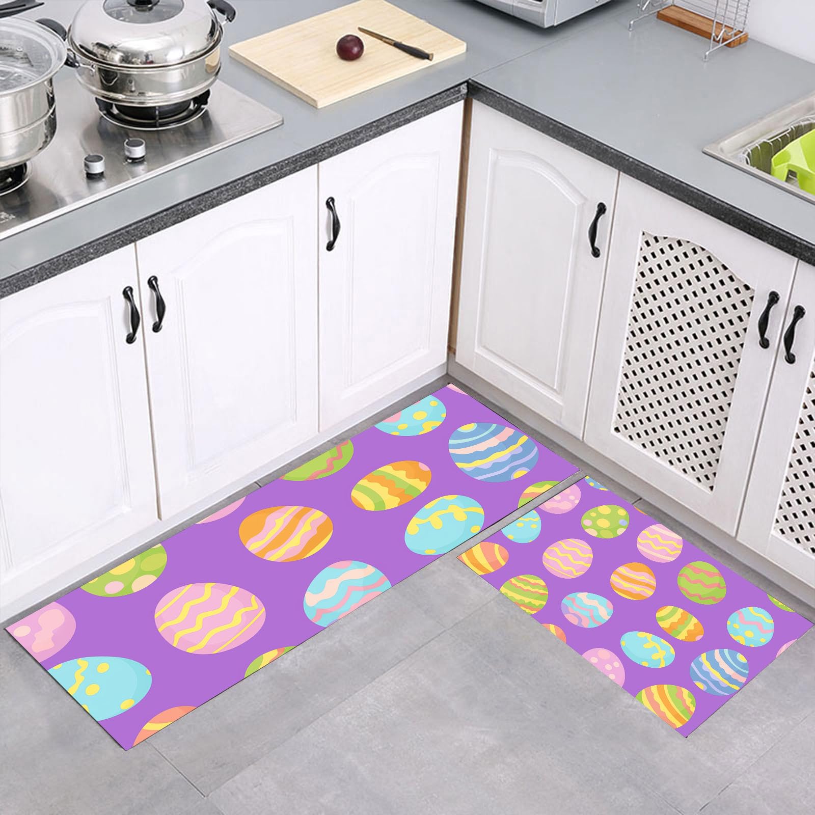 Juego de alfombras de cocina de 2 piezas que absorbe salpicaduras y protege tu suelo