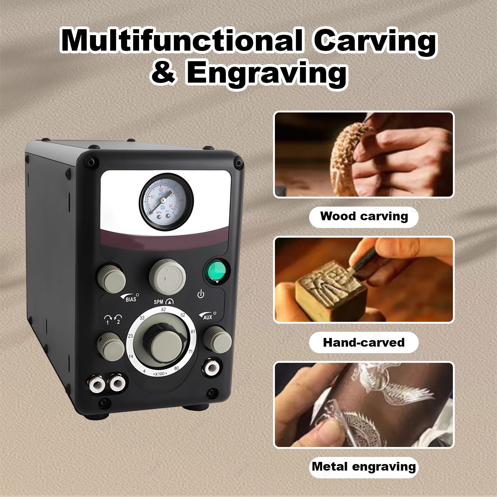 Máquina de Grabado Neumática para Metal y Joyería, Velocidad Ajustable 400-8000 RPM, Doble Cabeza, Ideal para Proyectos Personalizados
