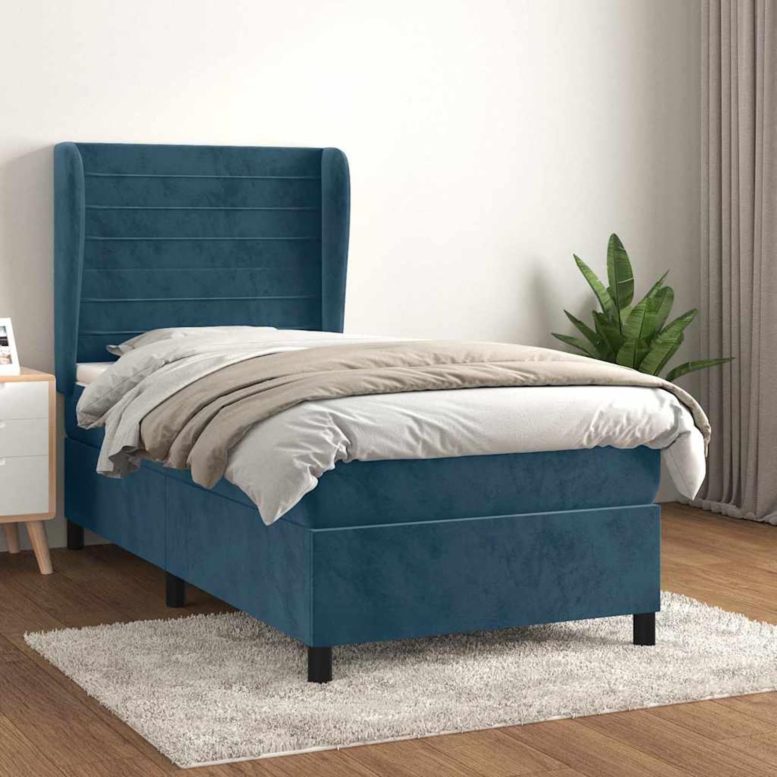 ATOMSTACK MAKER Letto a molle, 90 x 190 cm, con materasso a molle insacchettate e testiera in velluto regolabile in altezza, 20 cm di altezza, per chi dorme sulla schiena e sulla pancia, con topper