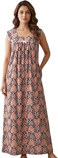 Fabimi Women's 100% Cotton Sleeveless Nighty (Size XL) – Soft Maxi Nightdress for Summer, Breathable Sleepwear, 55" Lengt... Price In India
