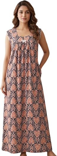 Fabimi Women's 100% Cotton Sleeveless Nighty (Size XL) – Soft Maxi Nightdress for Summer, Breathable Sleepwear, 55" Lengt...