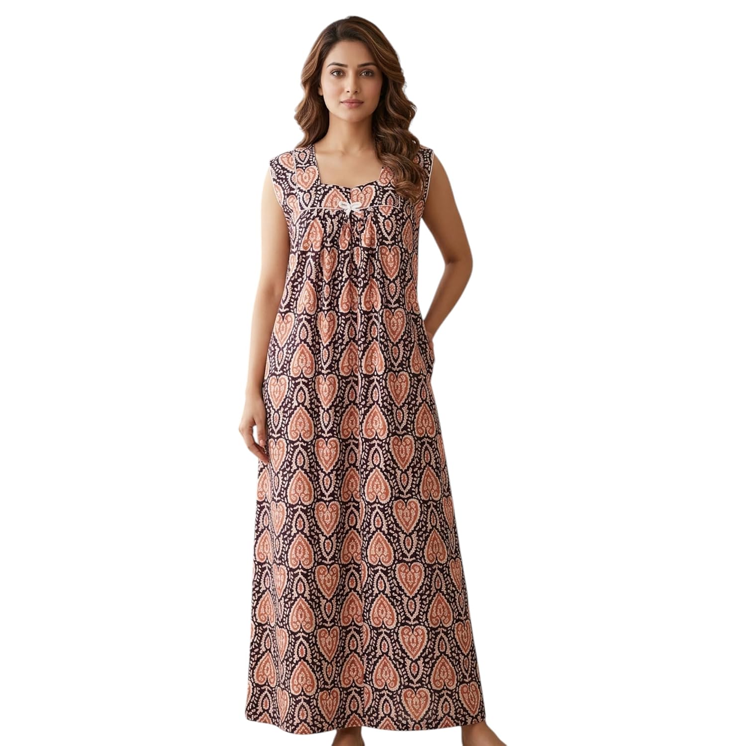 Fabimi Women's 100% Cotton Sleeveless Nighty (Size XL) – Soft Maxi Nightdress for Summer, Breathable Sleepwear, 55" Lengt...