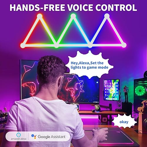 Miniatura 4 de TOHETO Luz de pared RGB, luces LED de empalme de geometría para juegos, luces modulares retroiluminadas con Wi-Fi que cambian de color, luces de