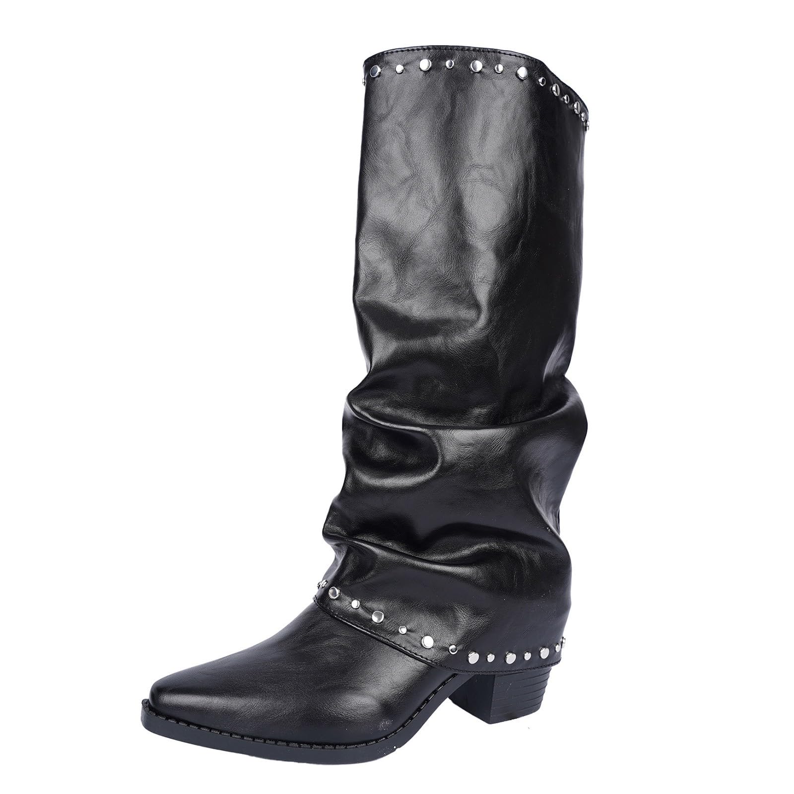 Botas de Invierno Mujer Botas Altas hasta la Rodilla con tacón Grueso, Punta Afilada, Estilo sin Cordones, Botines Moda, caña Ancha Holgada.