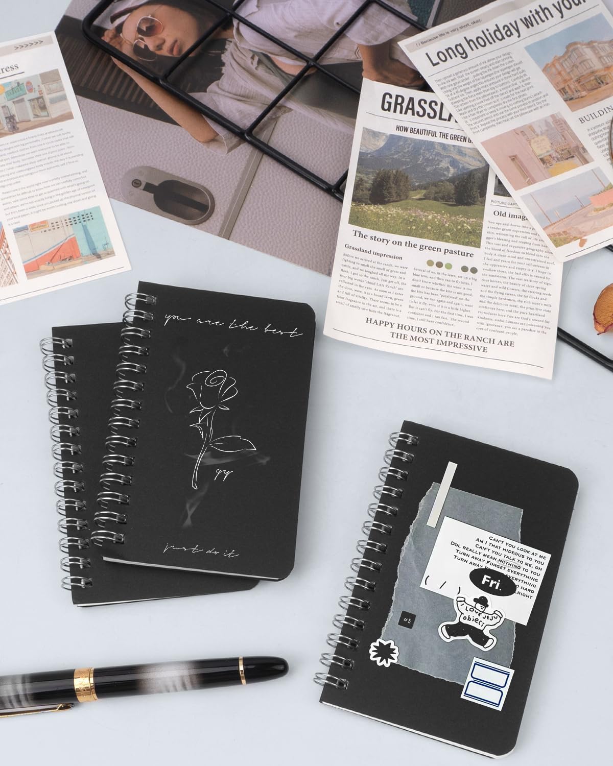 Dynta Cuadernos en espiral de 3 x 5 a granel, 60 paquetes de cuadernos de bolsillo pequeño, mini blocs de notas, cubierta de cartón negro para tomar notas, escribir, oficina, escuela, trabajo,