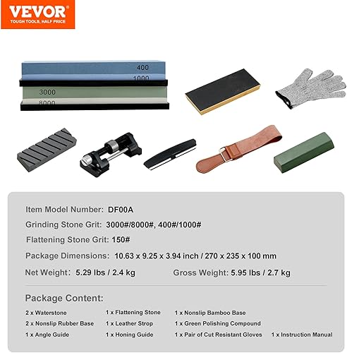 Miniatura 7 de VEVOR Kit de afilado de cuchillos Whetstone, 2 piedras de afilar de grano de doble cara 4001000 30008000, kit de 10 afiladores de cuchillos con 3