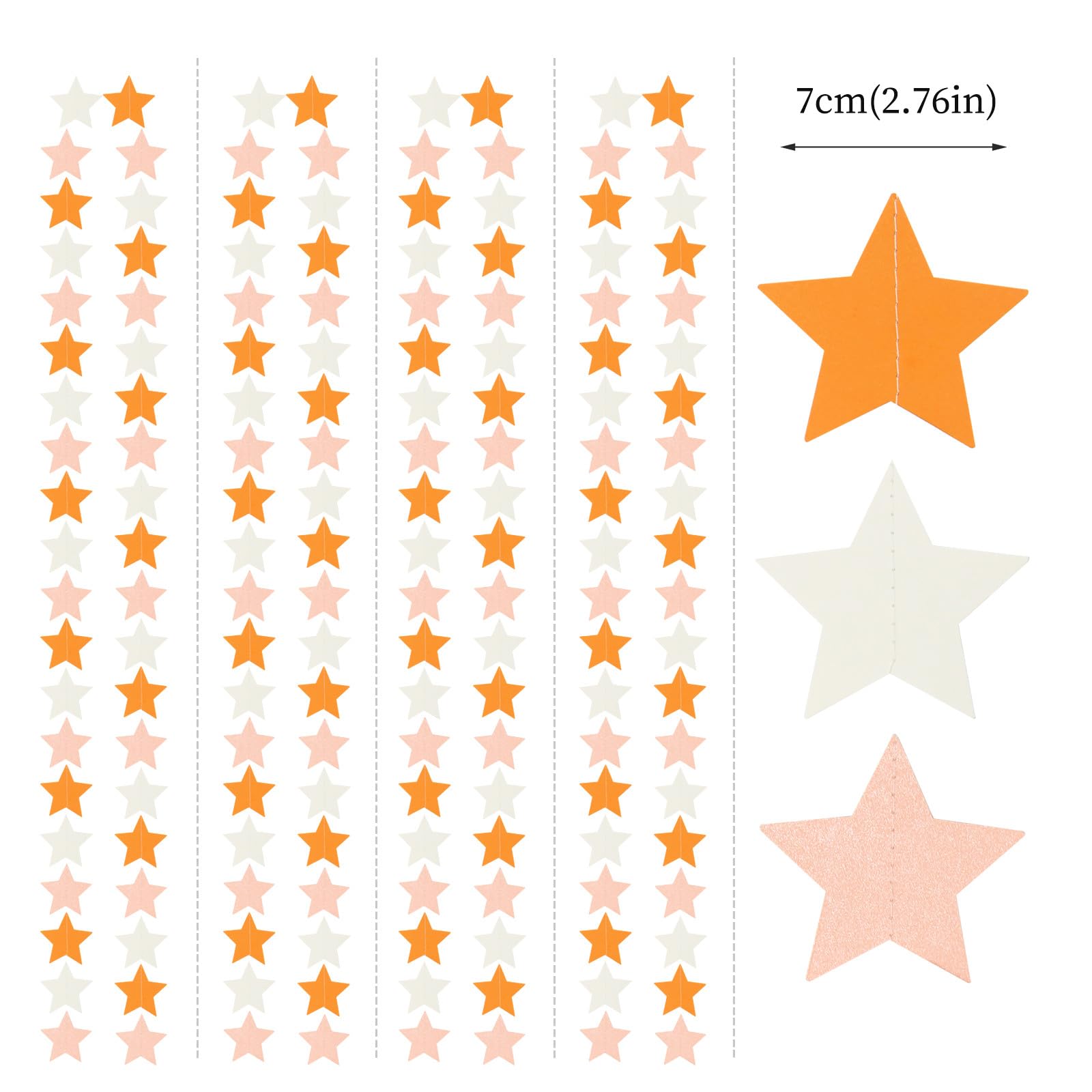 Orange-beige Sterngirlande - 18,8 M Papiergirlande Für Herbst, Thanksgiving, Hochzeit & Party