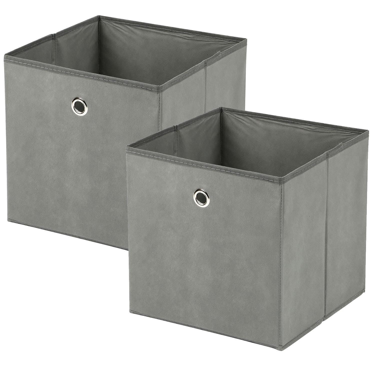 Greenfields Grey Pack Of 2 Large Square Foldable Storage Cube Organisers - Collapsible Canvas Fabric Cube Boxes - Living Rooms, Bedrooms, Nursery, Office, Play Rooms - 30X30x30cm