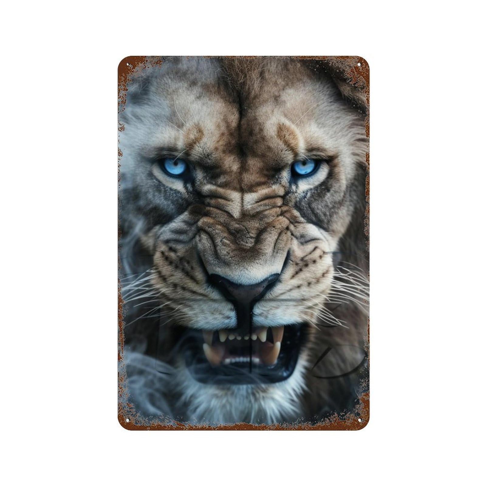 Wild Lion Roar -2 Rust Effect Tin Sign 11.8"x7.9", Vintage Wall Decor for Garage, Pub Or Kitchen