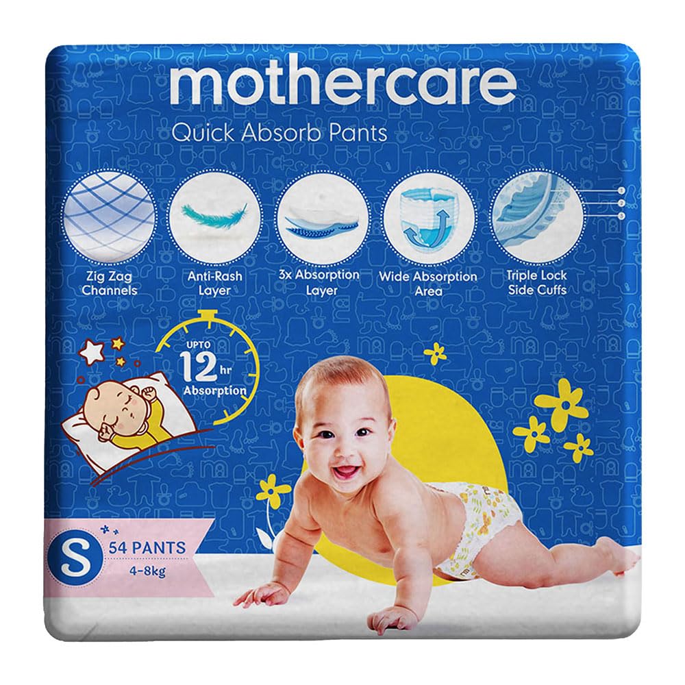 Mothercare Quick Absorb Diaper Pants for Babies, Small (4-8 Kg, 54 Count, Anti Rash Layer, Wide Absorption Area, 1 count)-image-23