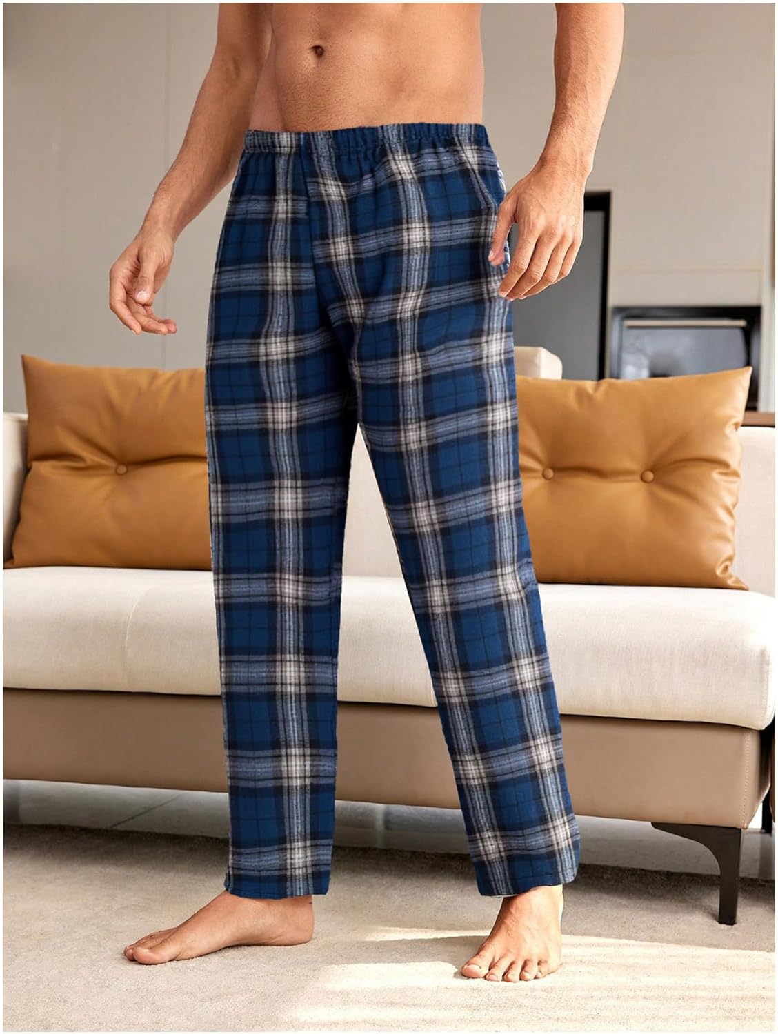 WDIRARA Men's Elastic Waist Flannel Pajama Pants Plaid Sleep Bottoms Lounge - Image 4