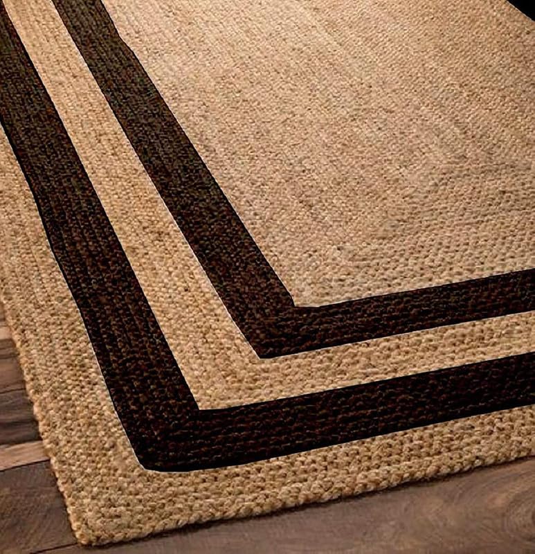 Image of F R Creation Jute Reversible Braided Natural & Handwoven Jute Carpet, Carpet for Living Room Braided Rug, Offices Carpet, Guest Room Size (9X12 Feet Beige and Black)
