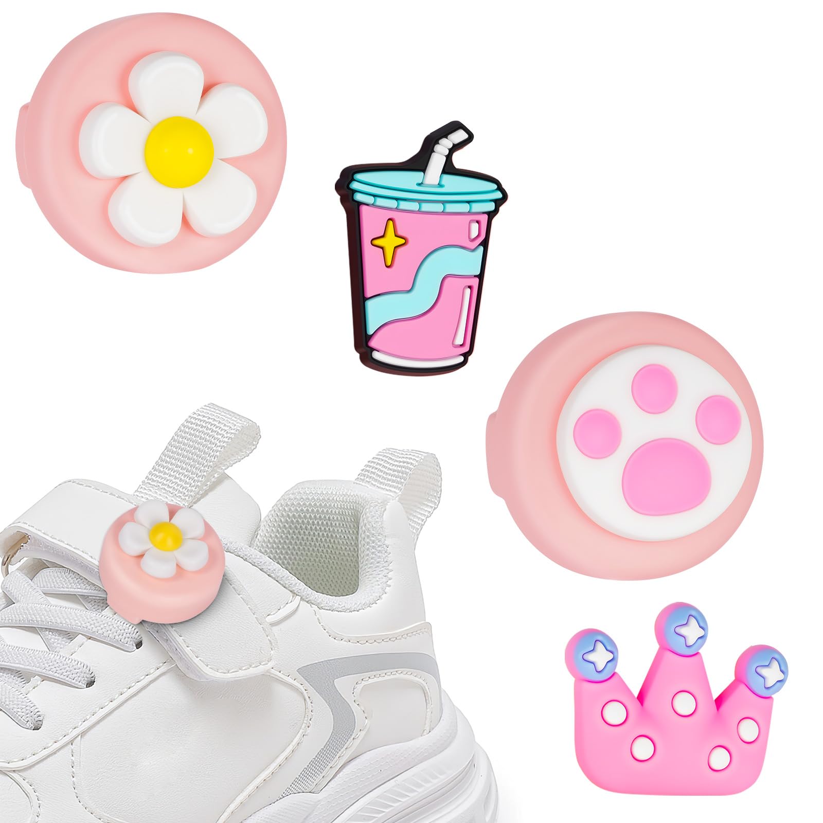 AXFEE Porta Air Tag para Zapatos de Niños, 2 Funda y 4 Patrones de Dibujos Animados, Air-Tag Impermeable Funda de Silicona Suave, para Cordones Zapatos de Niños, Mascotas Collar(Rosa)