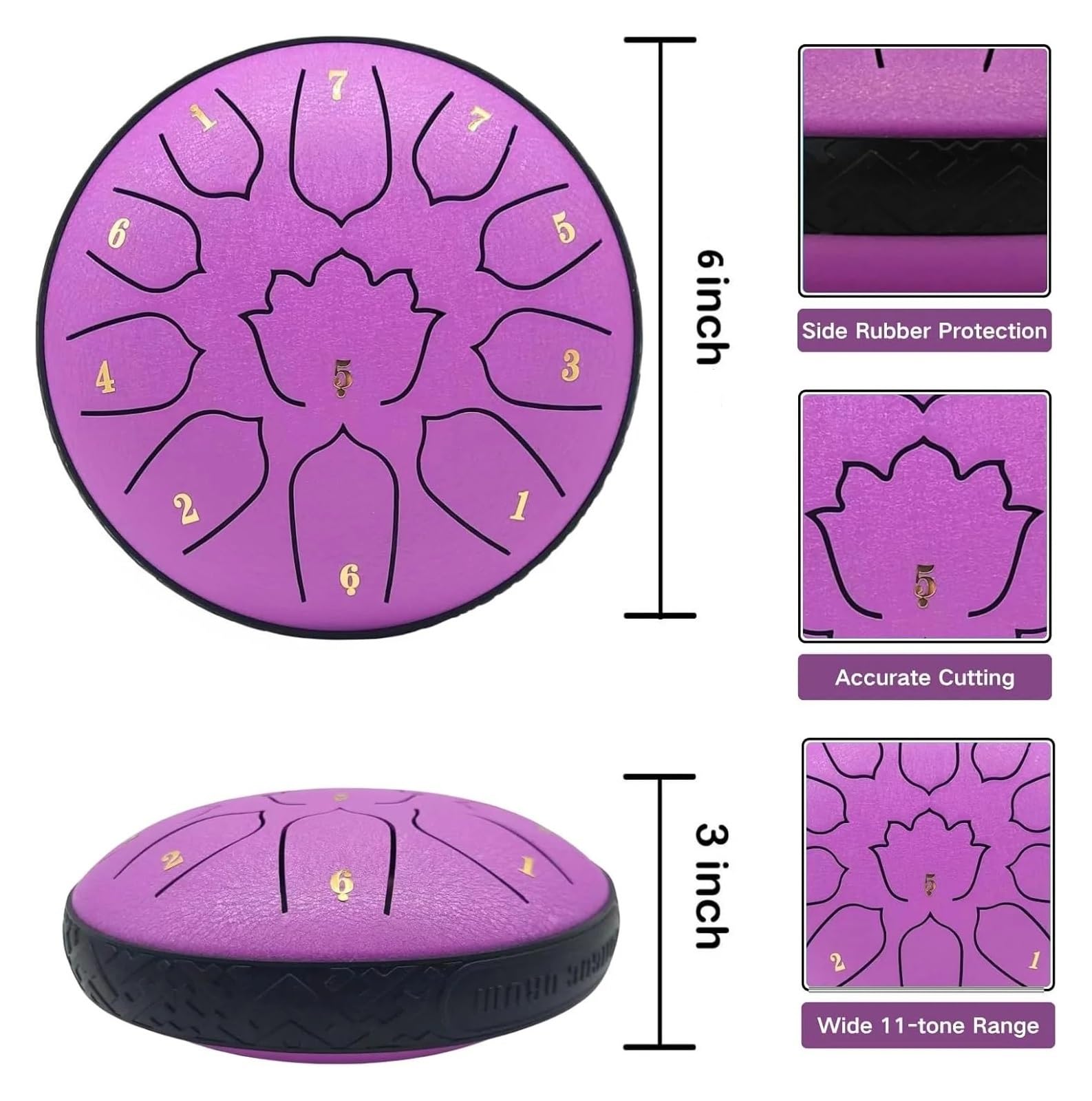 Steel Tongue Drum, 6 pouces 11 notes, tambour de musique d'instrument de percussion éthéré de Glucophone(Skyblue)