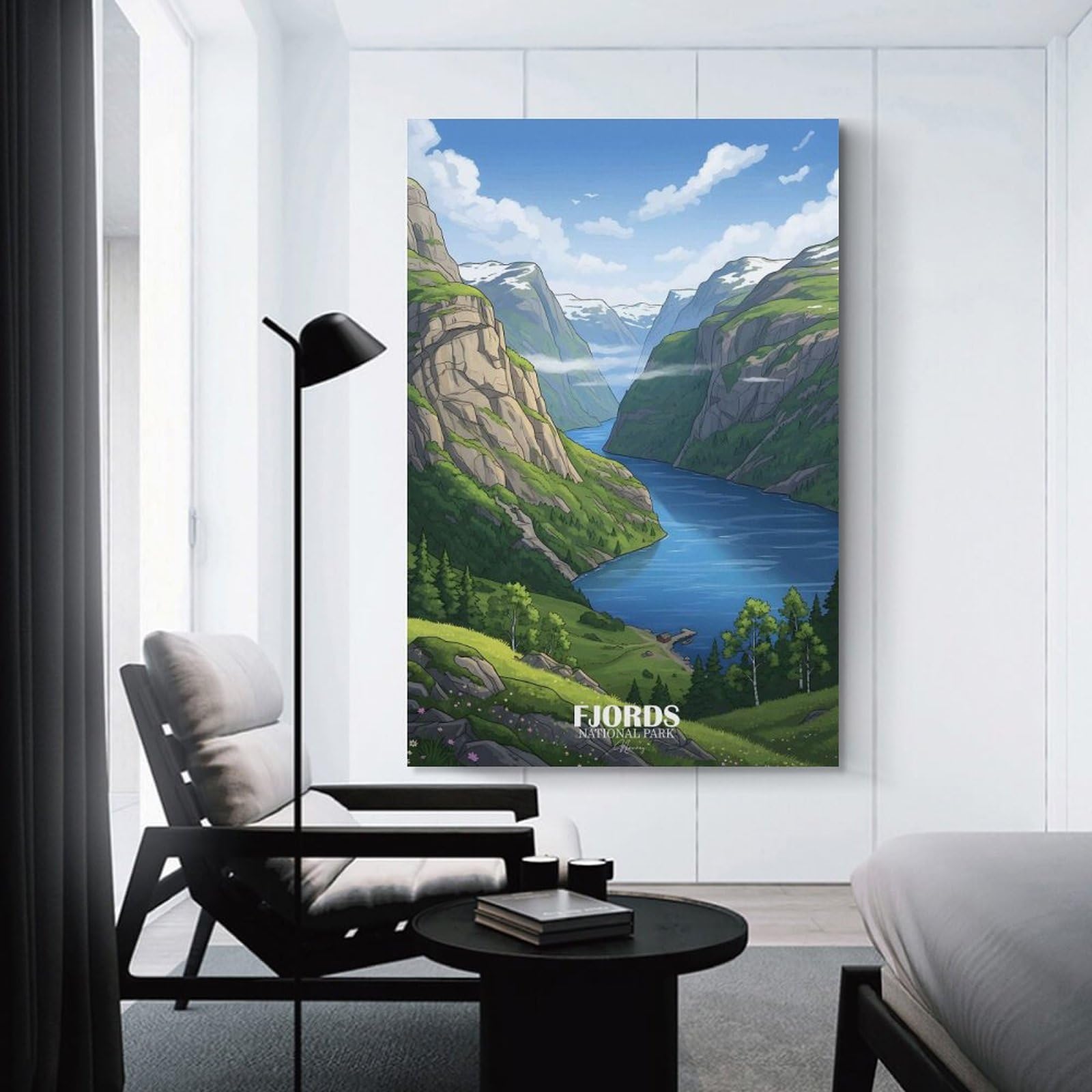 Junmoney Fjords National Park Landscape Norway Canvas Wall Decor 16x24inch(40x60cm), for Corridors, Hallways Or Apartment Entries, A Stylish Accent for Home Entrances