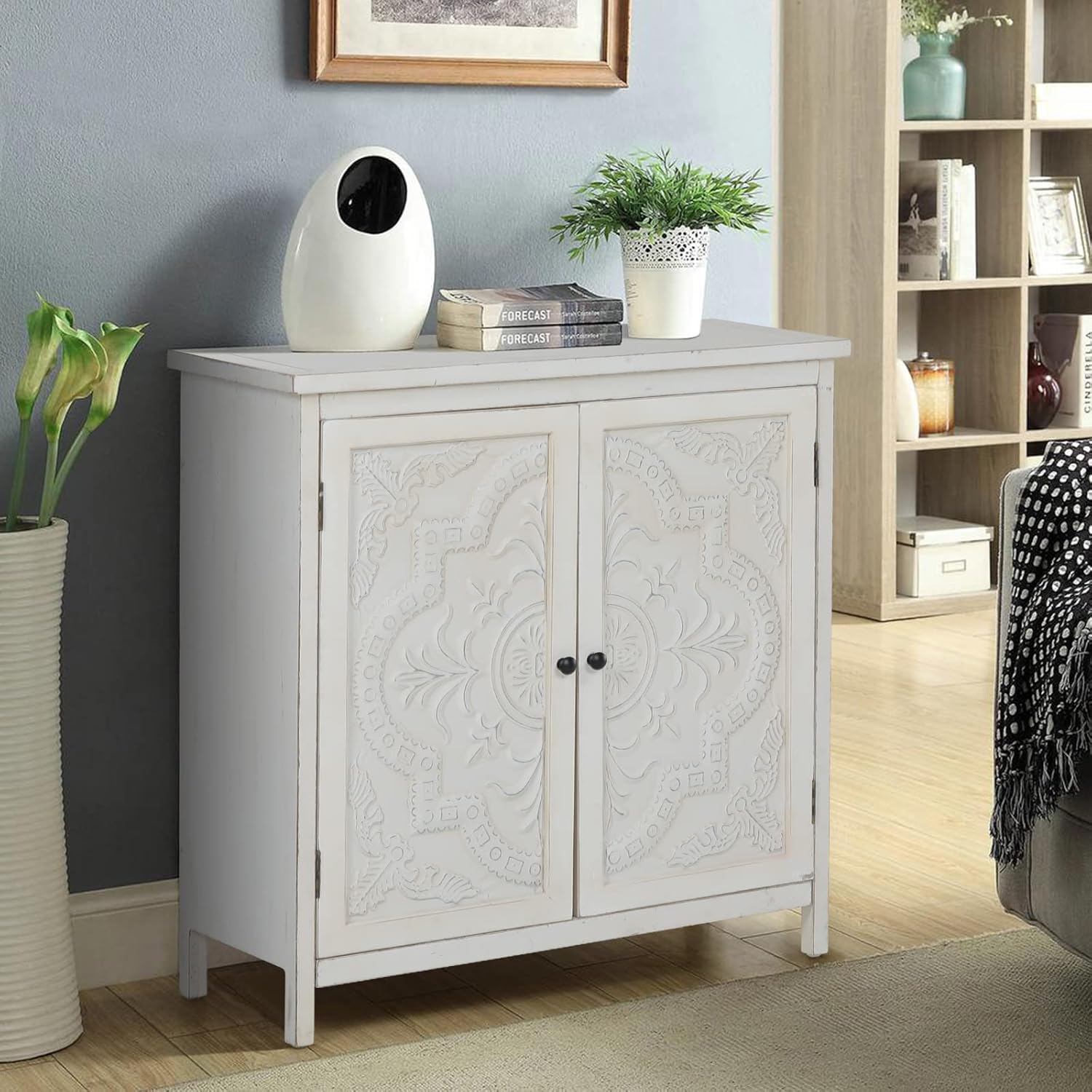 Sophia & William 2Door Accent Distressed Storage with Iron Stamped