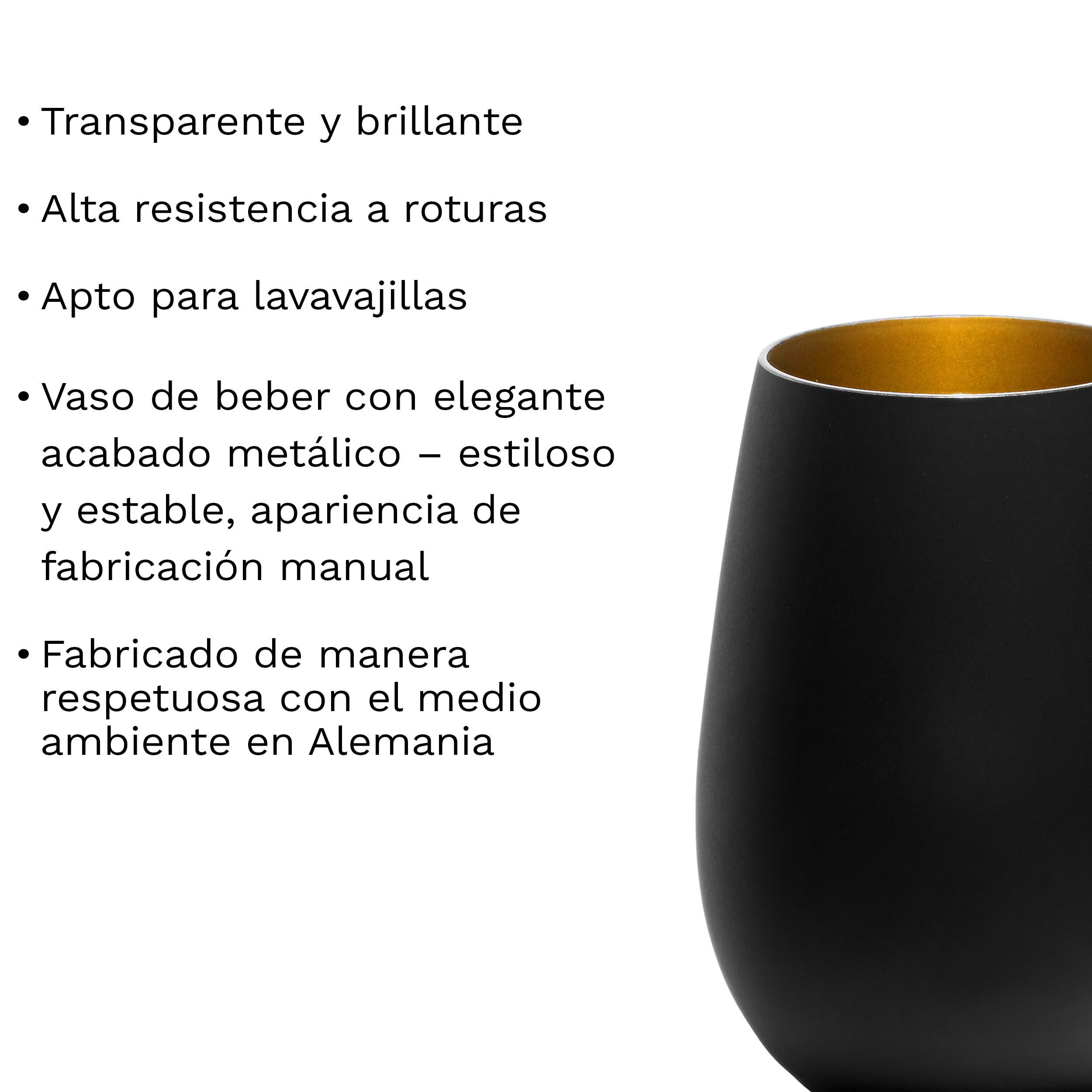 Stölzle Lausitz Vasos de Agua Elements Metallic Set de 6, 465 ml – Vasos Versátiles para Agua, Jugo y Cócteles – Vasos de Cristal de Alta Calidad – Apto para Lavavajillas y Resistentes a Golpes