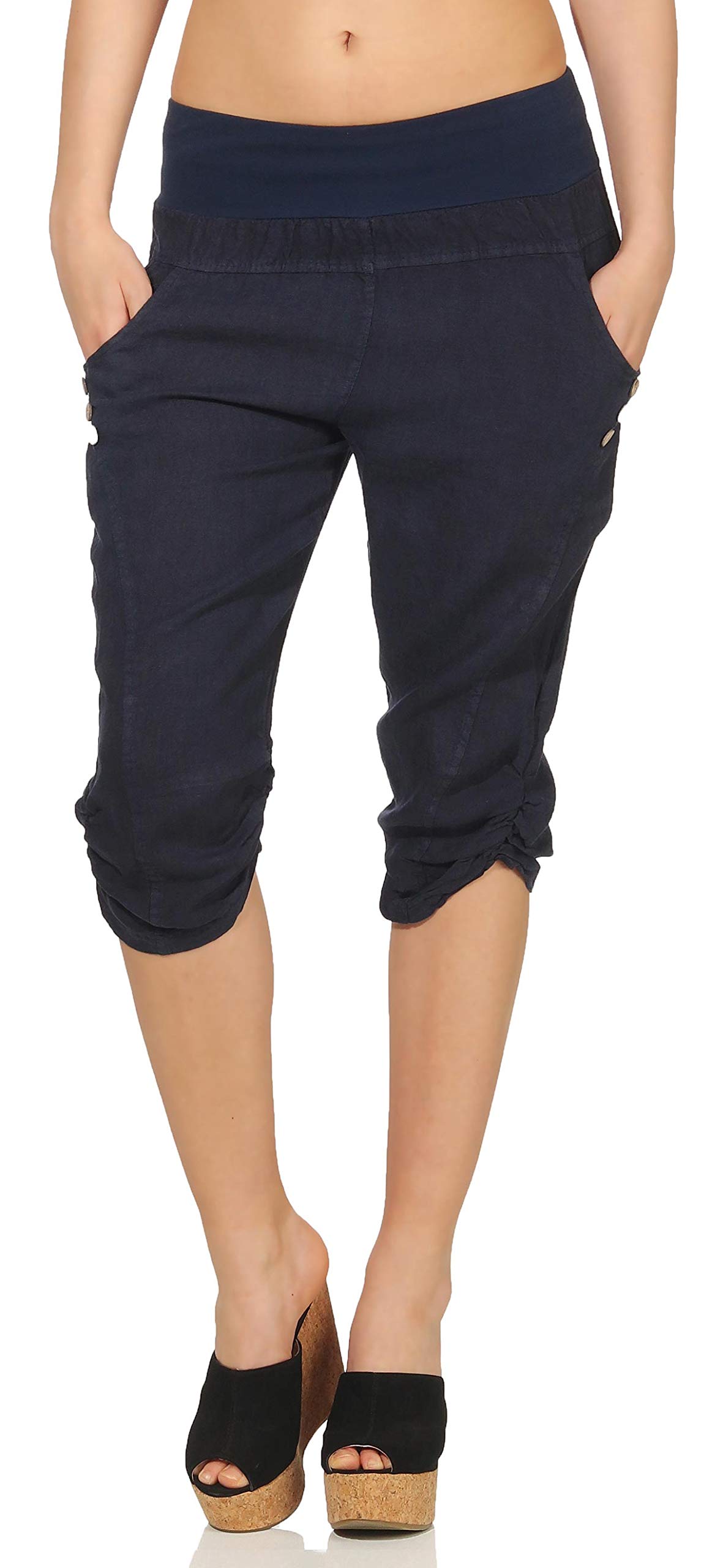 Malito Mujer Pantalones de Lino Pantalones de Ocio Colores Liso 7988