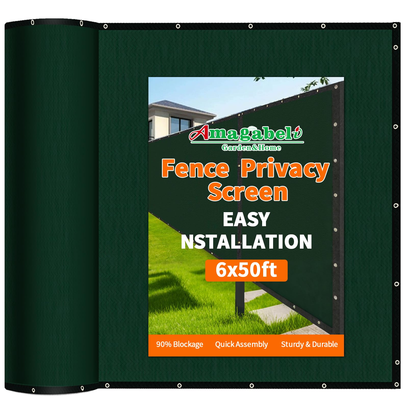 Amagabeli 5’8”x50’ Fence Privacy Screen Heavy Duty for 6’x50’ Chain Link Fence Fabric Screen with Brass Grommets Outdoor 6ft Patio Construction Fencing 90% Blockage Shade Tarp Mesh UV Resistant Green