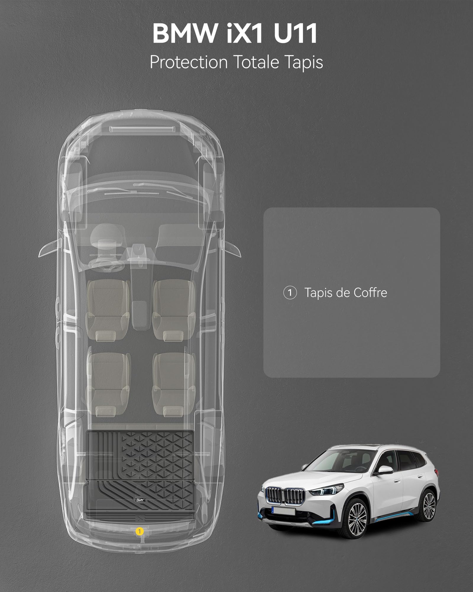 3W Tapis de Coffre pour BMW iX1 & X1 Hybride U11 2023-2026 | Sur Mesure (Hybride/iX1), Inodore en Thorex™, Protection Coffre pour Chien, Imperméable et Anti-Chocs, Facile à Nettoyer