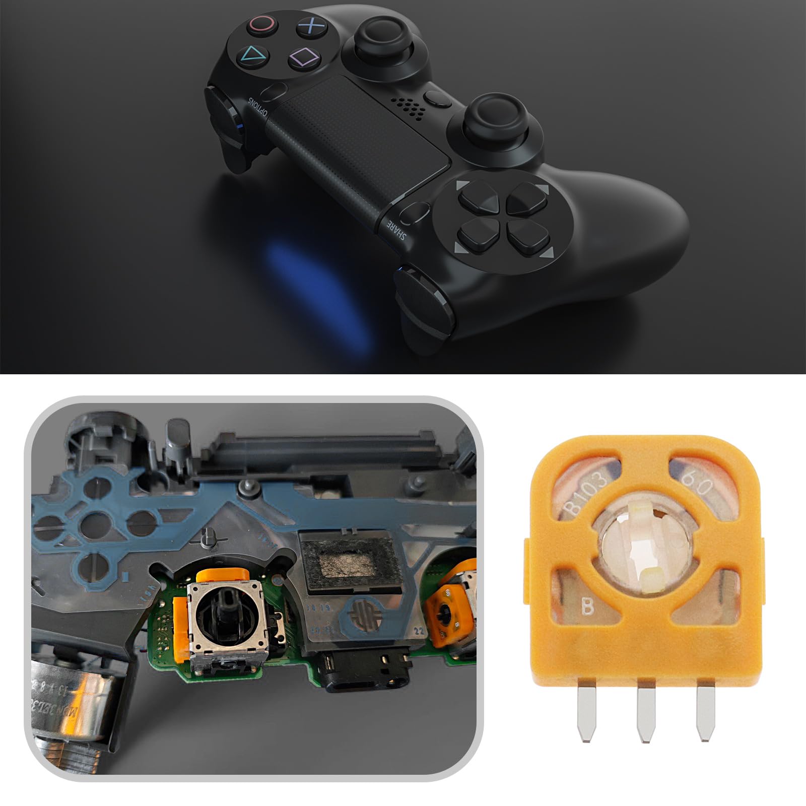 8pcs 3 Broches 3D Joystick Potentiomètre de Coupe Potentiomètre de Coupe Résistance Module de Doigt Compatible avec PS3 Compatible avec PS4, Orange