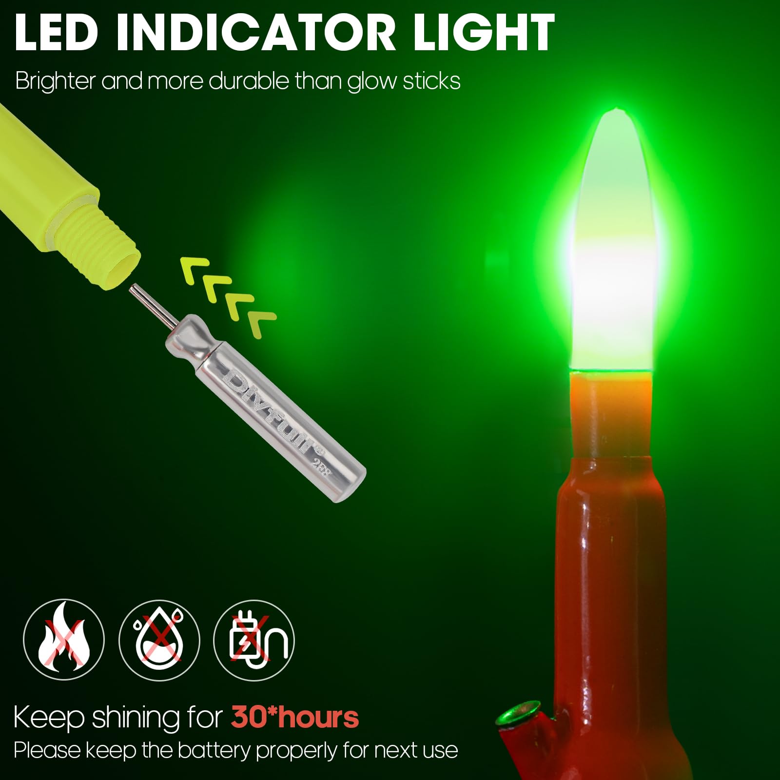 QualyQualy Lighted Fishing Floats, Weighted Floats Catfish Pole Floats LED Lighted Bright Bobber Wood Pole Fishing Float for Big Bait 7IN 10IN 12IN, 3PCS (B-Red Lighted Pole Float, 12''-3Pcs)