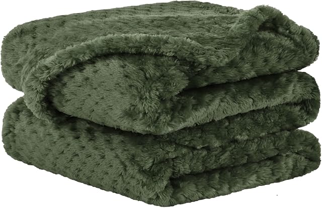 Sourcingmap Flannel Fleece Bed Blankets, Soft Warm Microfiber Blanket, Mesh Fuzzy Plush 330GSM Lightweight Decorative Solid Blankets for Bed Army Green 75 x 100cm
