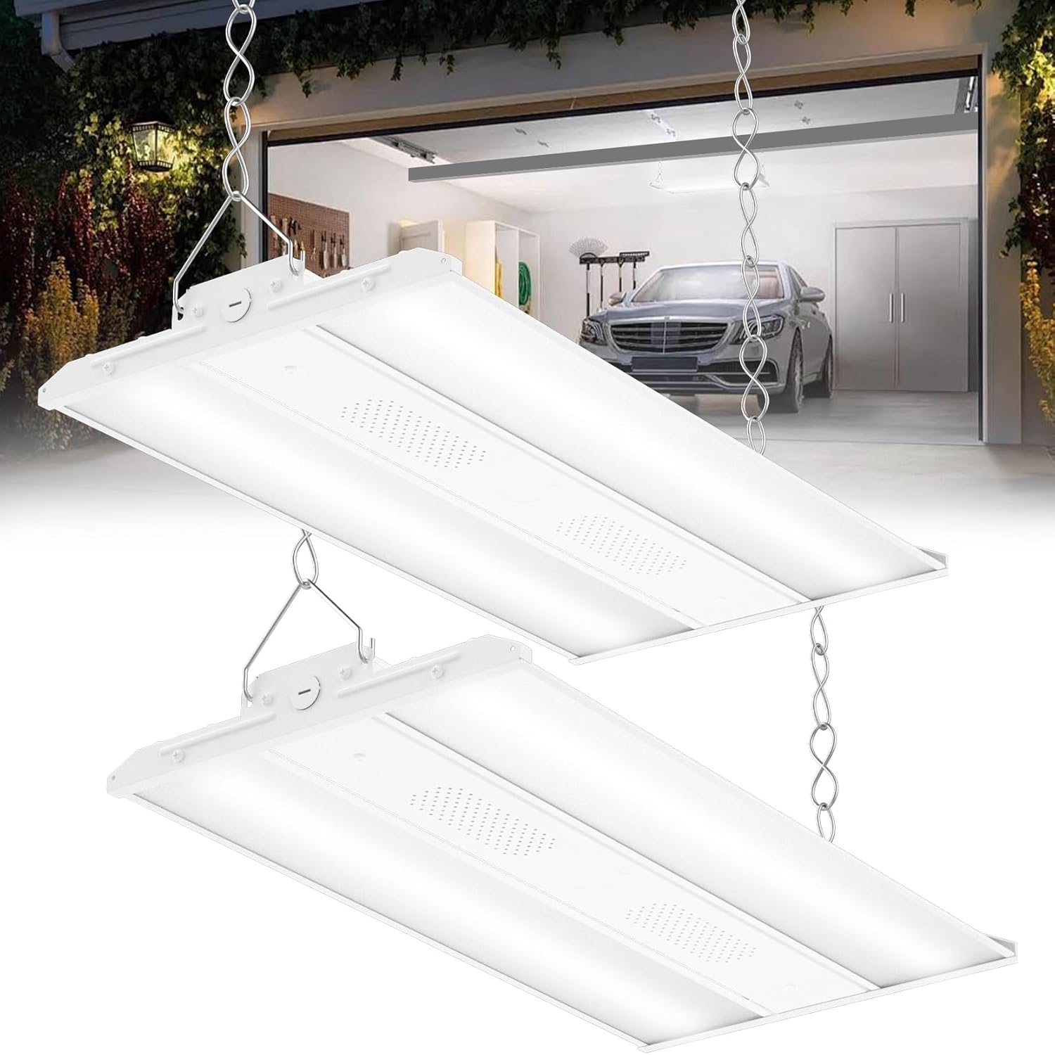 CINOTON 2FT 165W/110W/80W LED Shop Light with 22275LM, 0-10V Dimmable Linear High Bay Lighting, 120-277V Power Tunable Commercial Hanging Lights for Garage Office Warehouse Workshop UL Listed 2 Pack