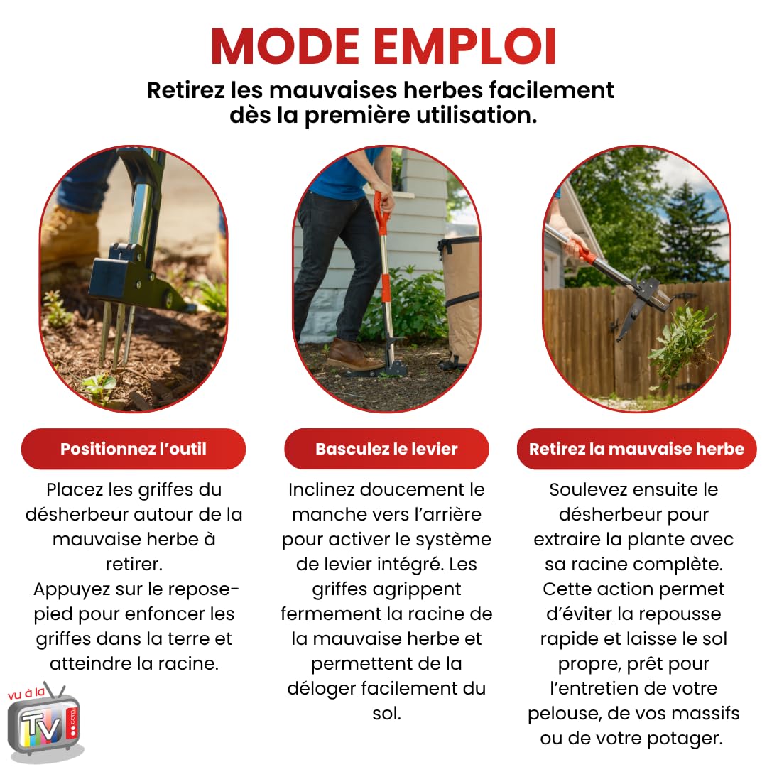 Venteo - Désherbeur Manuel Rootslayer | Désherbage Jardin Mauvaises Herbes | Extracteur Racines Profondes | Outil Jardinage Pelouse avec Levier Appui Pied | Travaux Jardin Gazon Terre Sol Dur
