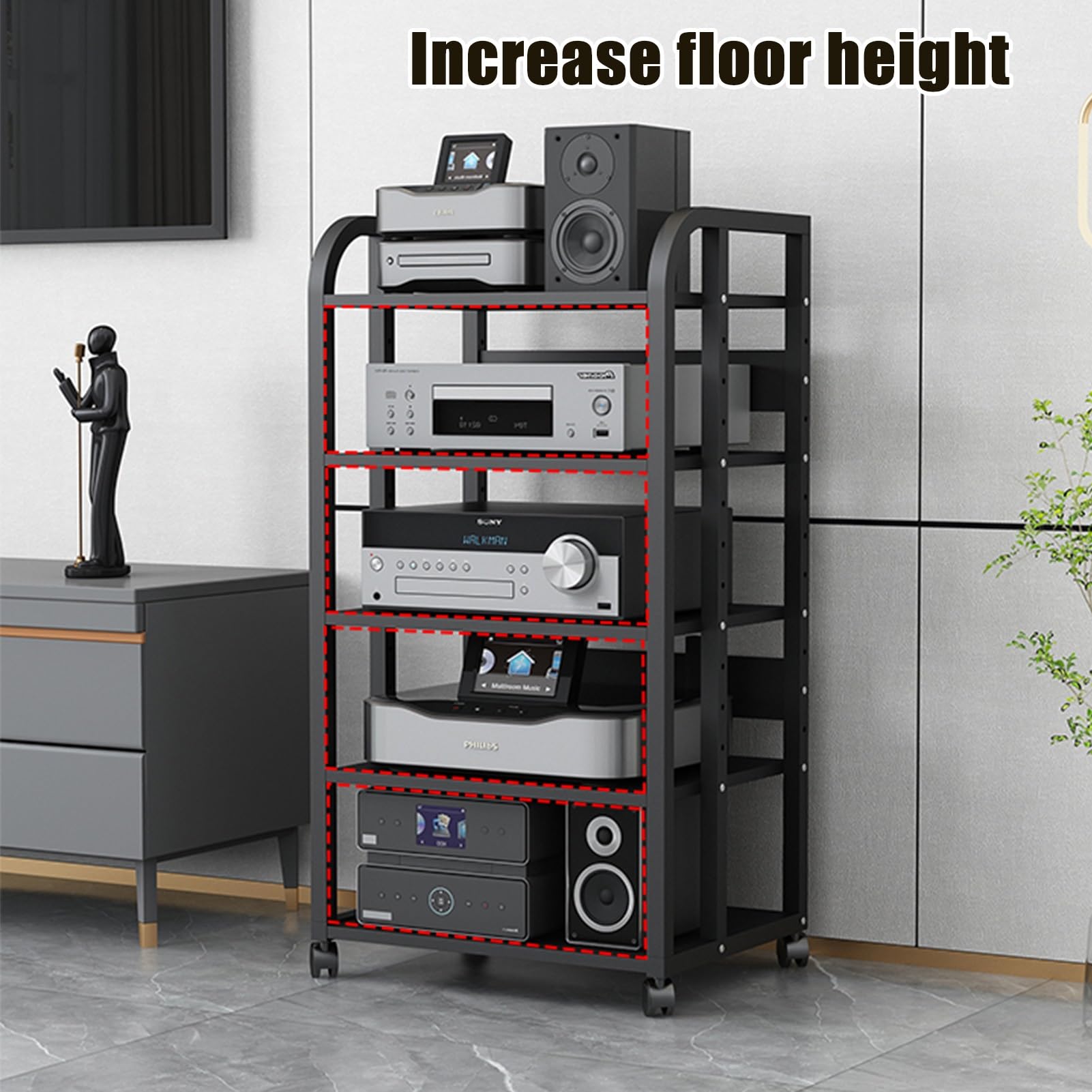 Meuble multimédia, Rack Audio à 2/3/4 Niveaux, Support multimédia et Meuble pour Composants, adapté au Salon et au Studio d'enregistrement (19,7 x 15,7 x 23 Pouces).