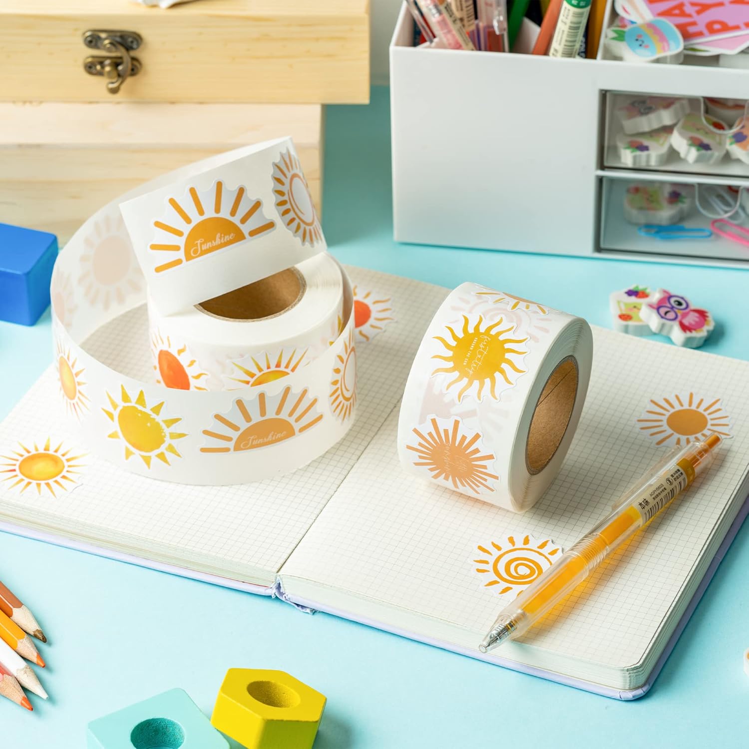 1000Pcs Boho Sun Stickers Roll, First Trip Around The Sun Assorted Design Muted Sunshine Self Adhesive Labels Decal 16 Styles Baby Shower Birthday Party Supplies Decoration Envelope Seals - Image 4