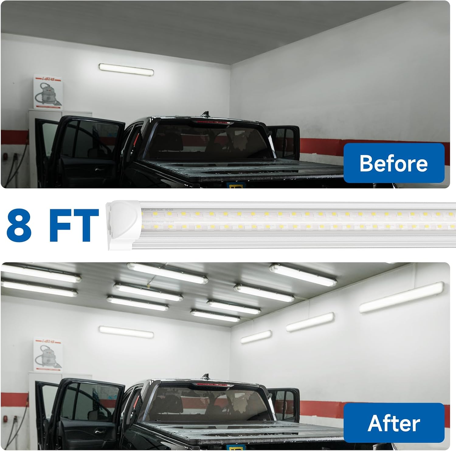 SHINESTAR 8FT LED Shop Light 20-Pack, 9000LM 72W T8 Integrated Tube Light Fixture, 5000K Daylight White Linkable Garage Lights for Workshop, Warehouse and Basement, Plug and Play