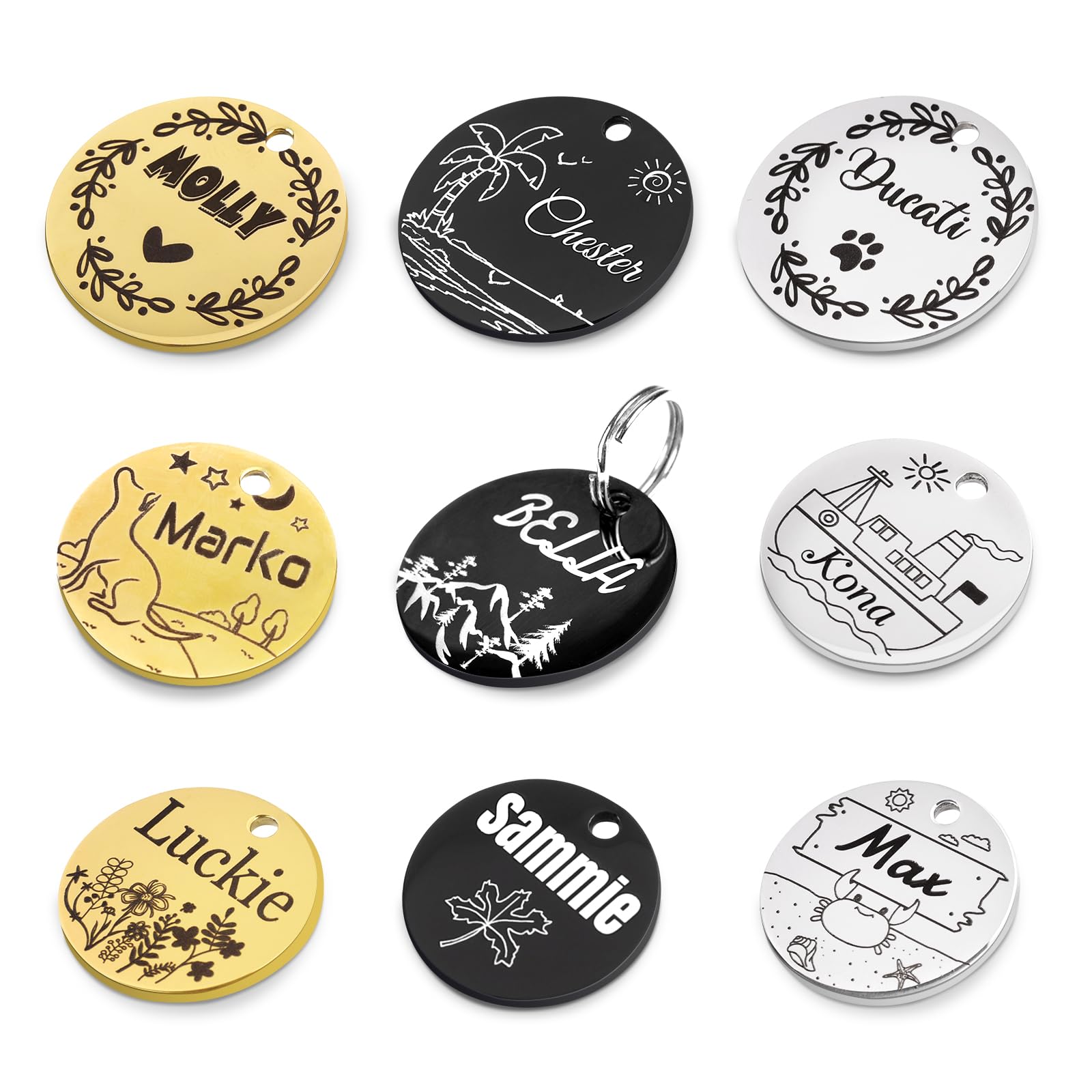 Dog Tags, Personalized Pet ID Tag for Dog and Cat, Custom Stainless Steel Dog ID Tag with Various Designs in Gold, Silver and Black