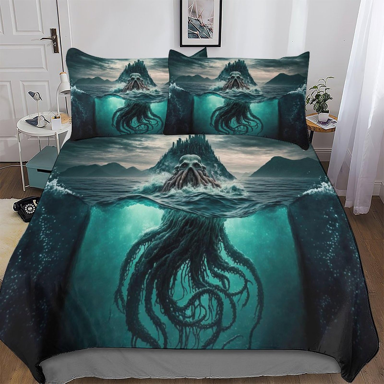LLXXHH Sea Monster Duvet Cover Set Microfiber Bedding Set Quilt Cover 3 Pieces with Pillowcases For Boys Girls Comforter Cover Double (200x200cm)